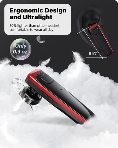 Image of ADADPU Bluetooth Headset - V5.0 Wireless Handsfree Earpiece Built-in Dual Mic Noise Cancelling, 10 Days Standby 16Hrs HD Talktime Ultralight Ear Buds for iPhone Android Cellular Phone Laptop(Red)