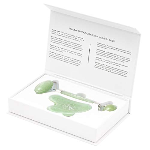 Roll On Jade -Pack Roll-on Anti-Âge - Gua Sha - Aventurine Verte - Tonifie l'Ovale du Visage - Aide à Lutter Contre Le Relâchement Cutané - Réactive la Micro-Circulation - en Pierres 100% Naturelles Cover