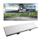 KHGUZ Car Rear View Mirror, 12 Inch Vehicle Interior Clip On Panoramic Convex Rearview Mirror, Anti-Glare Automotive Wide Angle Mirror to Reduce Blind Spots, Universal for SUV, Truck, RV（White）