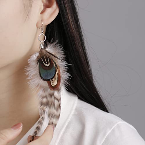 Ruoffeta Long Feather Earrings For Women, Boho Bohemian Earrings Multicolor Tassel Handmade Feather Earrings For Women Dangling(Style H) #TOP1