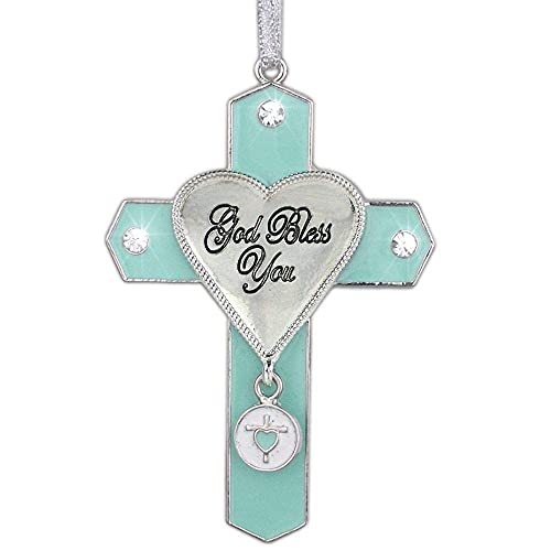 God Bless You - Enameled Cross With Clear Jewels And Enameled Charm - Baptism - Confirmation - Special Occasion - Christmas #TOP7