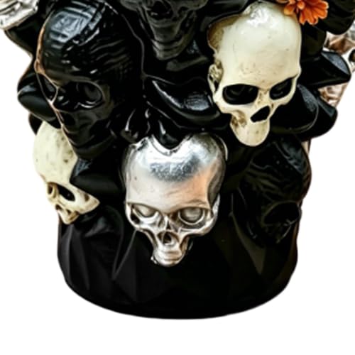 Vase en forme de crâne gothique noir en résine pour décoration Halloween - 7