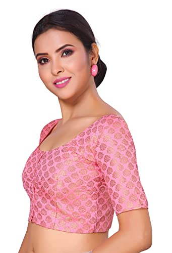 Image of Studio Shringaar Women's Readymade Brocade Short Sleeves Saree Blouse