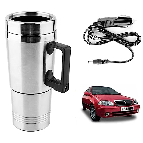 Image of Oshotto 12V Stainless Steel Car Heating Kettle /Mug, Travel Friendly electric Tea /Coffee maker Compatible with Maruti Suzuki Esteem (300ml) - Silver