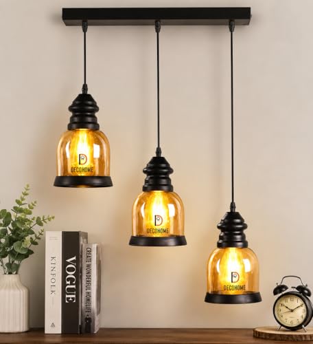 Image of DECOHOME Modern Ceiling Light Pendant Lamp | Stylish Hanging Lights for Dining, Kitchen & Living Room | Premium Build with Elegant Design & Warm Ambient Lighting (Golden-Black-Luster Set)
