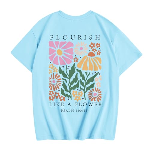 KEEVICI Cute Christian Flower Shirts for Girls Kids Graphic Tees Bible Verse Jesus Shirt Faith Inspirational Cotton Tshirt