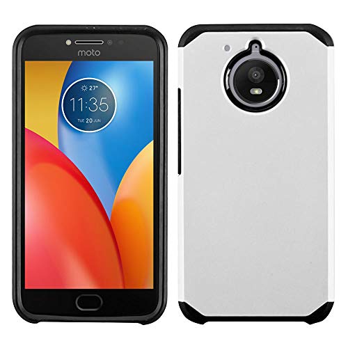 FINCIBO Case Compatible with Motorola Moto E4 Plus XT1773 2017 International Version, Hybrid Dual Layer TPU Silicone Skin Hard Protector Cover Case for Moto E4 Plus XT1773 - White/Black