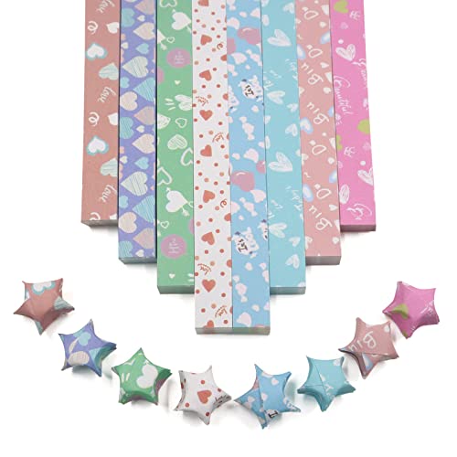 Tiras de papel de 540 estrelas, artesanato à mão, coração, estrela colorida da sorte, 8 estilos diferentes, papel dobrável para decoração de artes, coração B