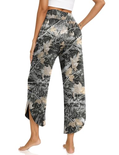 Image of TARSE Women's Wide Leg Yoga Pants Cross High Waist Flowy Split with Pockets | Comfy Lightweight Stretch, Flare Hem Cropped, Loose Dance Pants, Travel & Lounge, Everyday Casual Wear