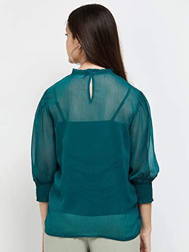 Image of Max Women Polyester Regular Fit Embroidered Round Neck Casual Top