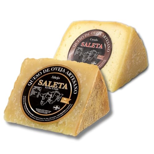 SALETA® Caja de Quesos Gourmet | Surtido de 2 Cuñas de Queso Curado y Añejo de Oveja | Quesos Artesanos de La Mancha | Pack 