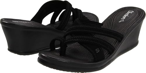 Skechers Cali Women's Rumblers-Beautiful People Wedge Sandal,Black,6 M US