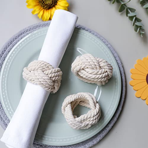 Cotton Jute Napkin Rings Set of 4, Handmade Braided Burlap Napkin Ring, Natural Woven Rope Serviette Buckles Holder for Table Setting, Wedding, Thanksgiving Day, Daily Use and Home Decor (Jute)
