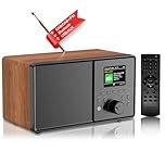 DAB/DAB+ FM Digital Radio with 2.4-inch color display, Bluetooth, USB/AUX, remote control, dual alarm, sleep timer, kitchen radio, 6 languages, 30 station presets (Retro wood grain)