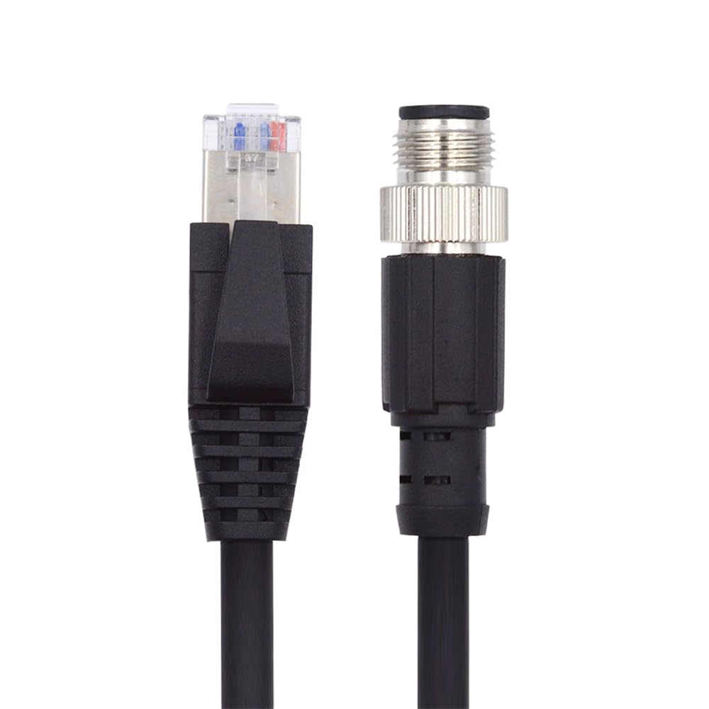 xiwai Cable de conexión M12 de 4 pines codificado en D tipo D macho a RJ45 macho Cat5e IP67 LAN Ethernet Network Industrial Aplicaciones Cable 1 m