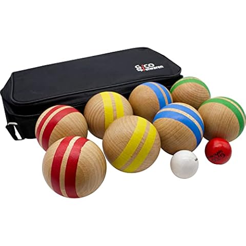 GICO Boccia Spiel aus Massivholz, gestreift mit 8 Kugeln, Durchmesser 7 cm - 3021 Cover