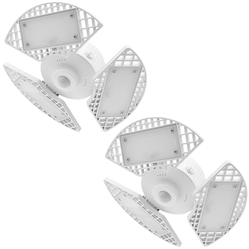 LUXRITE LED Garage Light with PIR Motion Sensor, Deformable 3 Panel Garage Light, 5000K Bright...