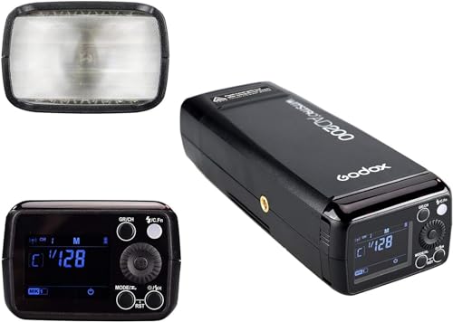 Godox AD200 200Ws 2.4G TTL Flash Strobe 1/8000 HSS Cordless Monolight with 2900mAh Lithimu Battery and Bare Bulb/Speedlite Fresnel Flash Head to Cover 500 Full Power Shots and Recycle in 0.01-2.1 Sec