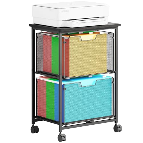 Letter/Legal Rolling File Cart with 2 Storage Drawers, Under Desk...