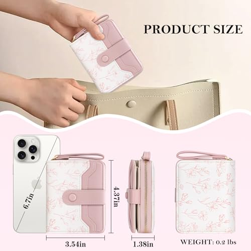 Image of BIAOTIE Wallet for Women Cute Floral Flower Wallet RFID Credit Card Holder Purse Small Bifold Zipper Coin Pocket Purse with ID Windows (Rose Pink)