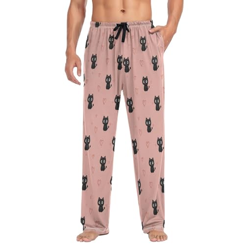 Men's Pajama Pants,Kawaii Chibi Black Cat Lounge Lightweight Sleep Bottoms Pants with Pockets Size S-XXL3