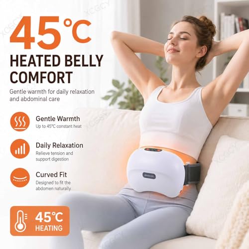 Instrumento masajeador abdominal, masajeador automático para abdomen, calor a 45 °C, amasado dual con discos, 12 cabezales magnéticos, 3 niveles de velocidad y temperatura, diseño curvo para abdomen, espalda, cuello y piernas miniatura 3
