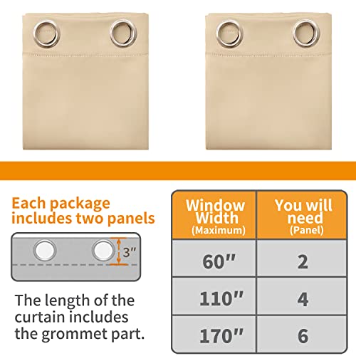 Image of YoungsTex Beige Insulated 100% Blackout Curtains 63 Inches Length for Bedroom, Thermal Black Out Drapes with Grommet Energy Saving for Living Room, 2 Panels, 42 X 63 Inch