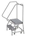 Tri-Arc WLAR102165 2-Step All-Welded Aluminum Rolling Industrial & Warehouse Ladder with Handrail, Grip Strut Tread, 16-Inch Wide Steps