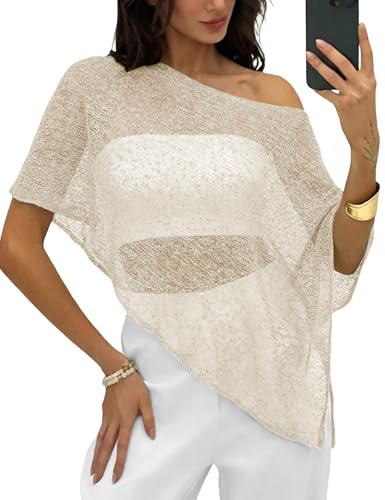 LOMON Lightweight Ponchos for Women Cute Womens Beach Cover Up Fashion Sheer Tops for Women Spring 2026 Light Apricot