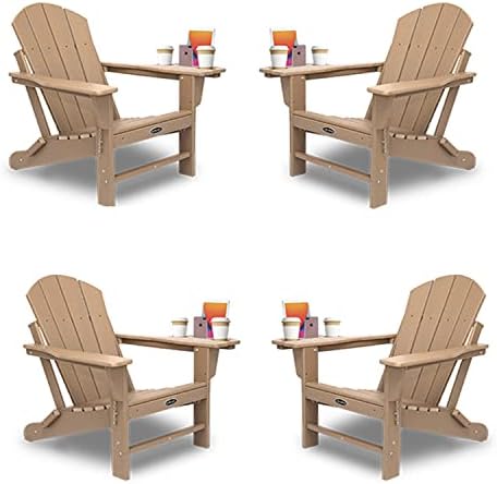 FOOWIN Adirondack Chair Set of 4, Lounge Chair w/4 in 1 Cup Holder Trays, Folding Patio Chairs Weather Resistant, Fire Pit Chair for Deck, Garden, Backyard & Lawn Furniture (Set of 4, Bronw)