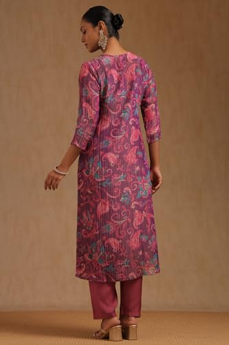 Image of Soch Womens Tissue Floral Print Kurta Set With Cutdana