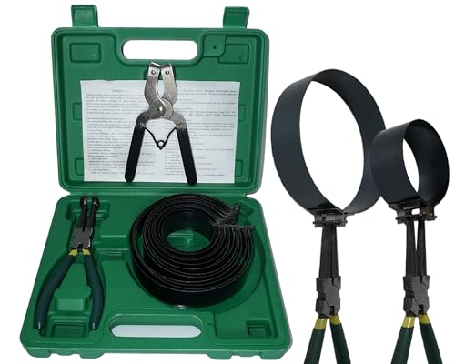 RIODEMBO Juego de 15 herramientas de compresor de anillo de pistón de 62 a 145 mm con 2 alicates y 13 bandas para reparar automóviles, camiones y motores