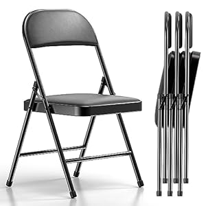 Nazhura 4 Pack Folding Chairs with Padded Cushion and Back, Padded Folding Chairs for Home and Office, Indoor and Outdoor Events (Black, 4 Pack)
