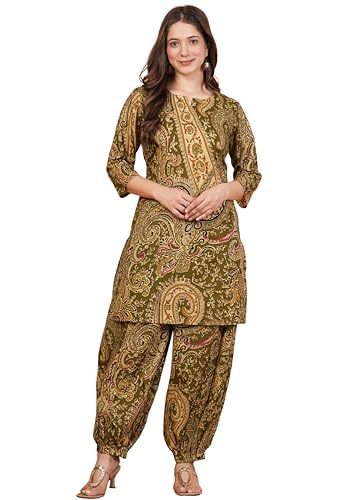 Image of rytras Women Woman Pure Cotton Printed A-Line Kurta Sets with Palazzos|Kurti Set for Woman|Cord Set for Women Cotton