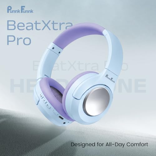 Image of PunnkFunnk BeatXtra Pro Wireless Bluetooth Headphones V5.3, Over-Ear Stereo Headset with 40mm Drivers, Noise Cancelling, Soft Cushioned Ear Cups, 10m Wireless Range, Teen & Adults (Blue)