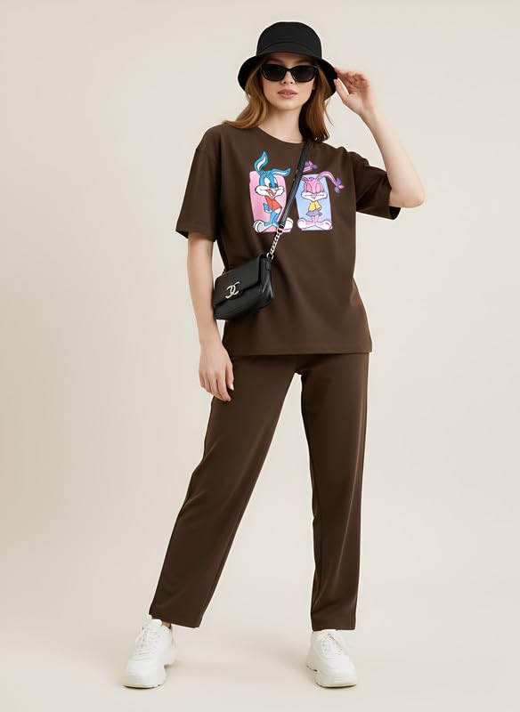 Image of My Swag Women Casual Nightwear Co-Ord Set | Soft Cotton T-Shirt & Pajama with Cartoon Print | Home Wear & Sleep Wear for Ladies
