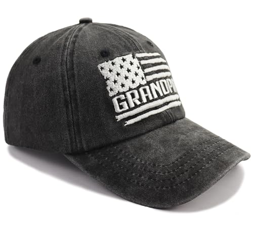 Image of Grandpa American Flag Hats for Men, Best Dad Birthday Gifts for Grandfather, Adjustable Embroidered Cotton Baseball Cap