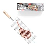 Brazilian Flame Parrilla de cesta de verduras de acero inoxidable excelente para asar berenjenas, calabaza, cebolla, pimientos, espárragos, patatas, champiñones, coli, brócoli, coles de Bruselas