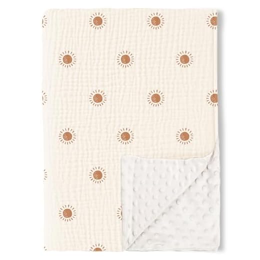 Konssy Baby Blankets for Unisex Boys Girls, Super Soft Nursery Minky Blankets with Muslin Cotton Front and Dotted Fleece Backing, Printed Bed Throws Newborn(Warm Sun)