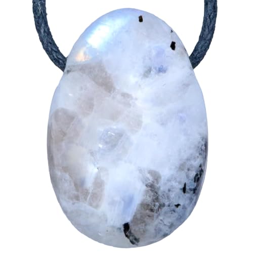 Lebensquelle Plus Colgante de piedra lunar arcoíris | Colgante de piedra de roca con correa de cuero | Colgante de piedras preciosas de, Piedras preciosas, Labradorite