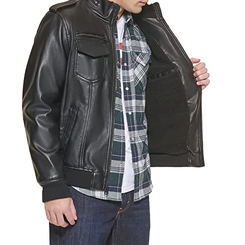 Levi's Men's Faux Leather Sherpa Aviator Bomber Jacket, Black, Medium #TOP5