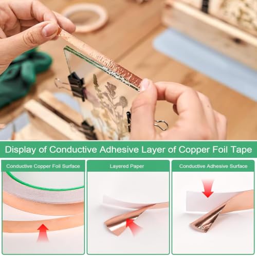 Image of 2Pcs Copper Tape Conductive for Wrapping & Ainsulating Wire | 2Size Double-Sided Conductive Copper Tape | Strong Adhesion & Shielding | Easy Cut & Flexible