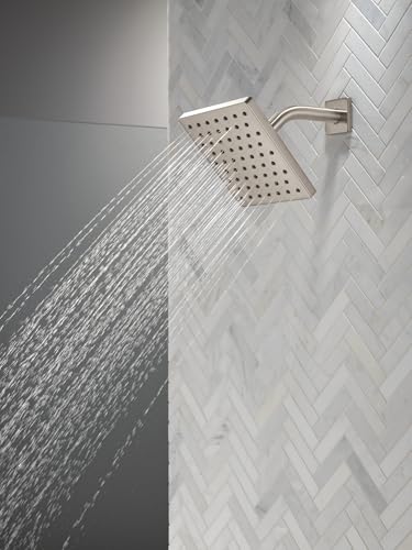Image of Delta Modern Single Spray Brushed Nickel Shower Head, 6 Inch Square Shower Head, 1.75 GPM Flow Rate, Satin Nickel 52403-SN
