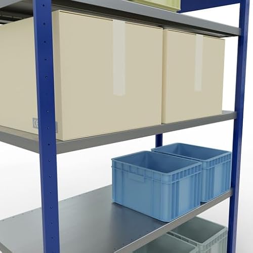 qpool24 Grundregal, Fachbodenregal Stecksystem MULTIplus250, 2000 x 1300 x 600 mm (HxBxT), 5 Fachböden, Längenriegel, RAL 5010 enzianblau/verzinkt