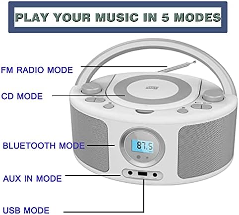 WTB-791 CD Radio Portable CD Player Boombox with Bluetooth,FM Radio,CD-MP3/CD-R/CD-RW Compatible,USB Port, 3.5mm AUX Input, Headphone Jack, Mains or Battery CD Music Player