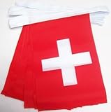 Material: 100% Polyester AZ FLAG FAHNENKETTE Schweiz 6 Meter mit 20 flaggen 21x14cm - HELVETISCHE Girlande Flaggenkette 14 x 21 cm