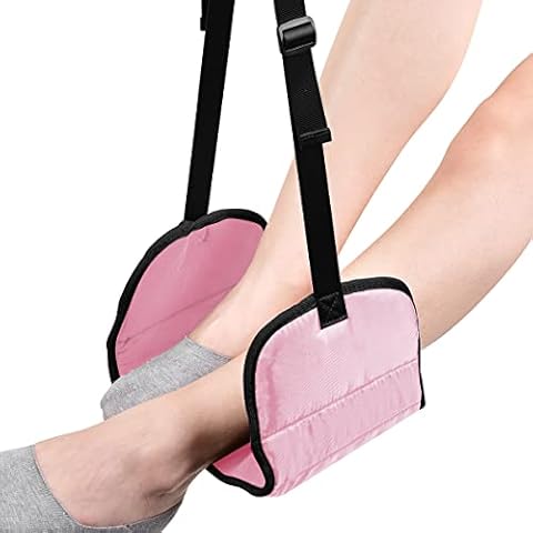 Airplane Footrest Made with Premium Memory Foam - Airplane Travel Foot Hammack - Helps to Prevent Swelling Pink Cover