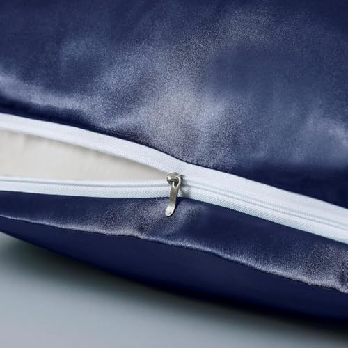 Image of Luxury 2 Pack Zippered Satin Pillowcaes, Luxury and Silky Soft Travel Zip Pillow Cases (Standard, Navy)