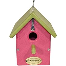 DutchCrafters Small Plastic Poly Hanging Bird House with Perch and Detachable Roof, Outdoor Nesting Box for Wild Birds - Amish Made in USA Lime Green & Pink