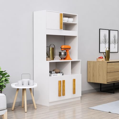 Image of Bniture Engineered Wood Storage Cabinet | Open Sideboard Cabinet for Living Room with 4 Door & Shelves | Multipurpose Cabinet Organizer for Home | Space Saving Kitchen Crockery Unit | Frosty White